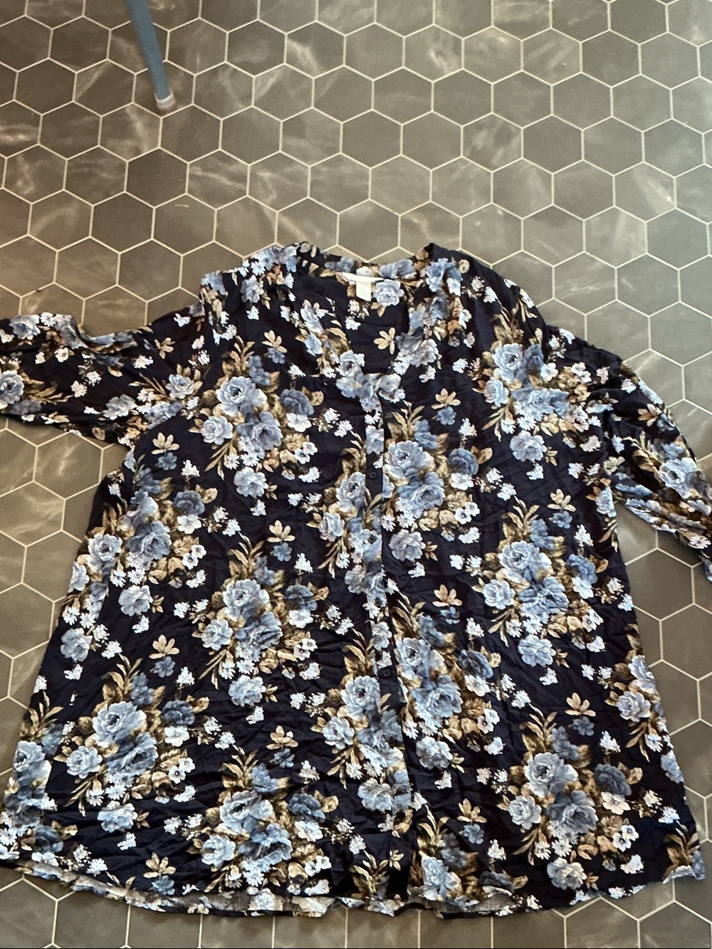 H&M Navy Floral Button-Front Dress with Blue and Cream Roses